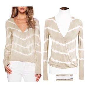 De lacy beige bell sleeve surplice top